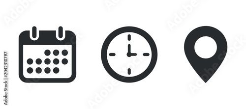Foto calendar clock location icons flat symbol schedule time place navigation