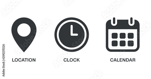 фотографія location clock calendar icons in flat style symbol pointer time