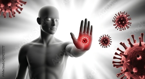 Human immune system fighting against viruses and pathogens