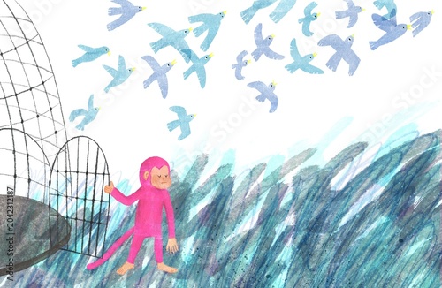 Canvas Print releasing a caged bird