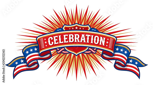 Celebration banner with stars and radiant burst graphic celebration patriotic