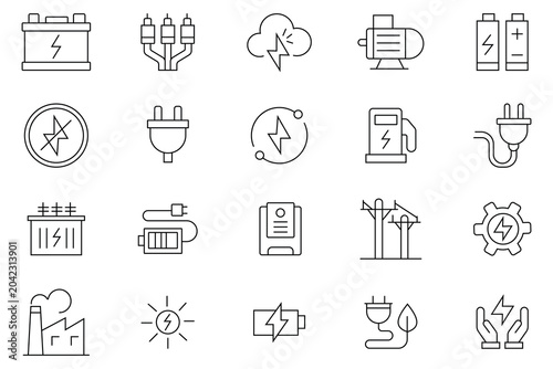 Fotografie Electricity, Energy line icons set
