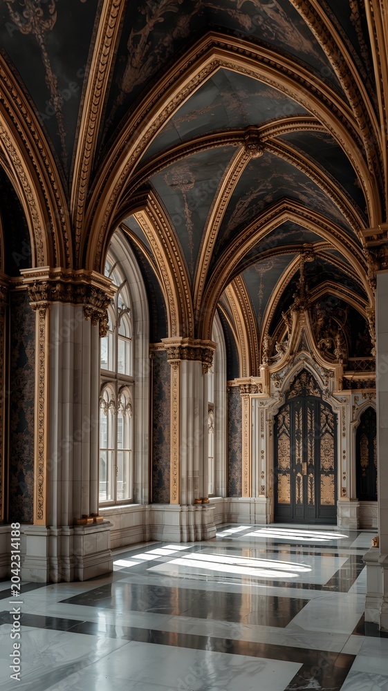 Obraz premium Ornate European Interior with High Arched Ceilings and Grand Decorative Details