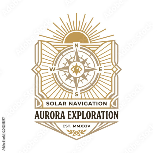 Golden Compass Navigation Solar Logo Design.