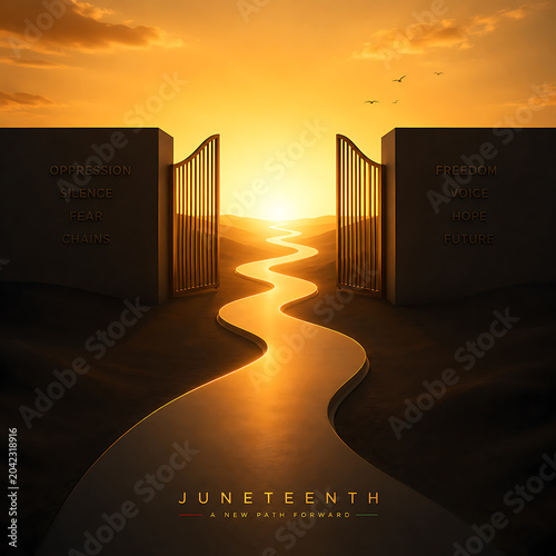 Juneteenth Gateway to Freedom: Illuminated Path Towards a Brighter Future from Past Struggles at Sunset