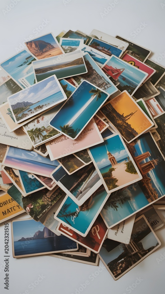 Obraz premium Assorted travel postcards featuring scenic landscapes coastal views and cityscapes