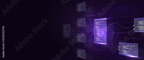 Blockchain Network Grid: A digital representation of a blockchain network, with illuminated nodes and connecting lines against a dark, futuristic backdrop.