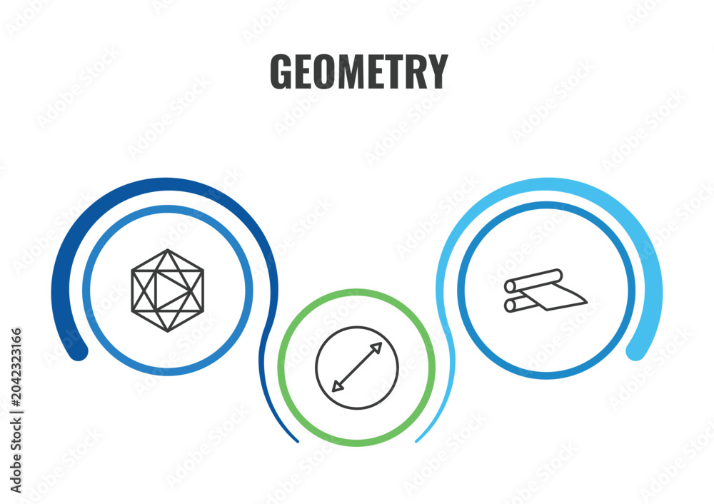 Obraz premium geometry outline icon set. thin line icosahedron, off, diameter icons. editable vector