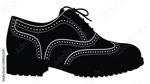 Photos Shoe silhouette features a classic brogue design with detailed white stitching against a solid white background