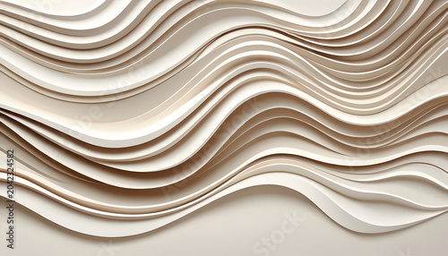 Elegant Abstract Background with Smooth Undulating Waves and Subtle Shadows, Creating a Serene and Modern Three-Dimensional Textural Pattern in Neutral Cream Tones for Design