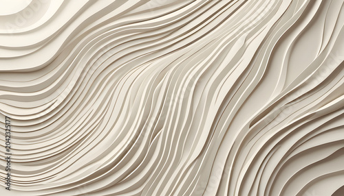 Abstract beige and cream wavy background with layered, embossed, undulating, and flowing organic lines creating a sense of depth and texture for graphic design