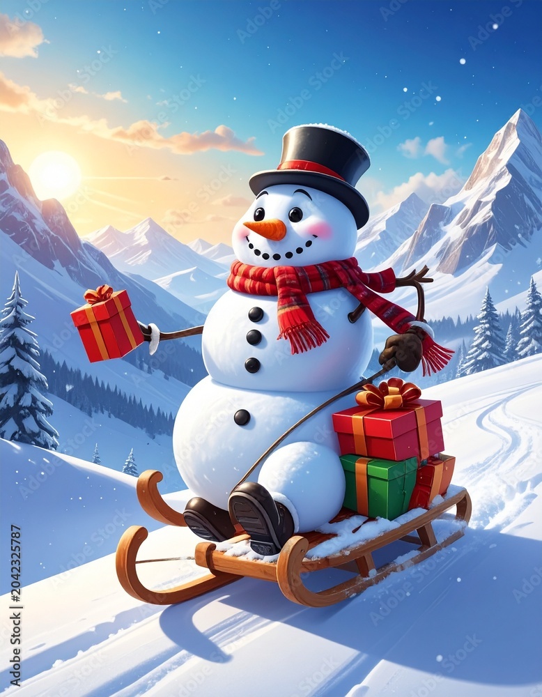 Fototapeta premium snowman with gift