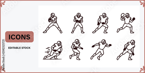 Fotografía Dynamic American football player outline icons collection depicting various acti