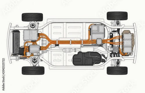 Battery Electric Vehicle Chassis Layout Technical Illustration