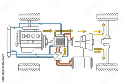 Hybrid Vehicle Energy Flow Technical Illustration