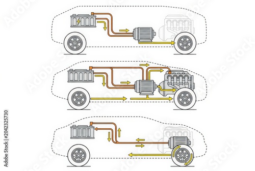 Hybrid Vehicle Powertrain Configurations Technical Illustration
