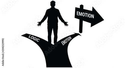 Canvastavla Man standing at a crossroads between logic and emotion illustrated graphically