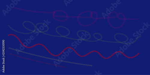 Bild auf Leinwand Colorful ropes and knots illustration on dark purple background