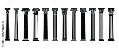 Bild auf Leinwand Ancient Greek Columns Silhouette, Traditional Greek and Roman Architectural Elements for Heritage Design Projects