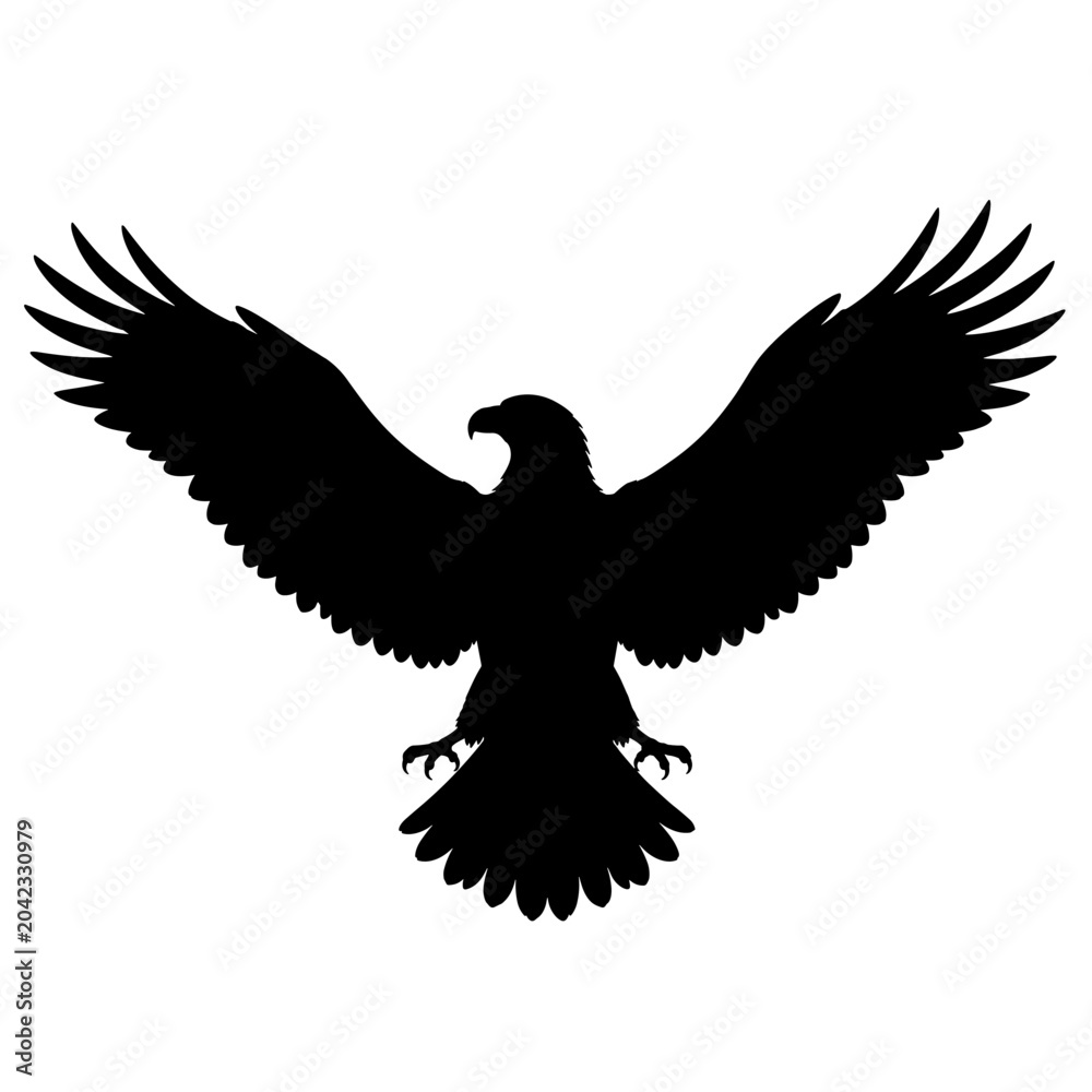 Fototapeta premium Silhouette of eagle with outstretched wings, concept of freedom and power 