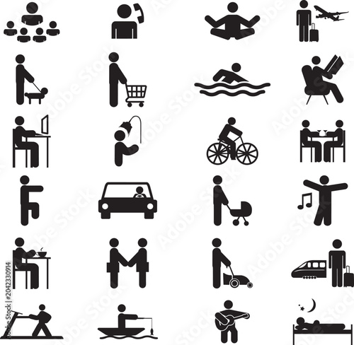 Daily Routine And Lifestyle Activities Vector Icon Set Transparent Background Time Management Collection
