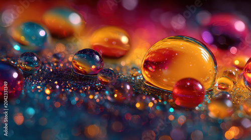 Neon dyes creating glowing color drops suspended in water with vibrant effects.