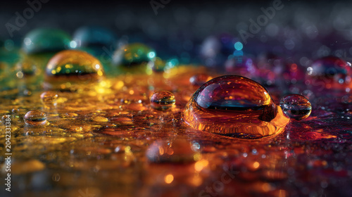 Colorful neon dye drops glowing in water creating vibrant abstract patterns
