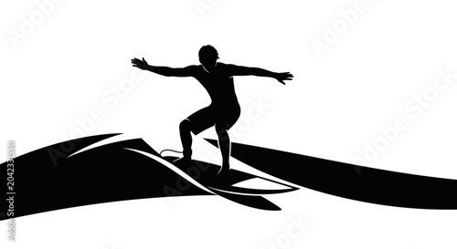 Silhouette of a surfer riding a wave, dynamic water splash, extreme sports