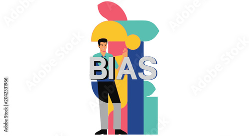 Obraz na plátně A man stands before a colorful abstract representation of the word bias