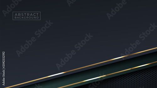 Modern Luxury Dark Background with Golden Lines and Hexagonal Pattern