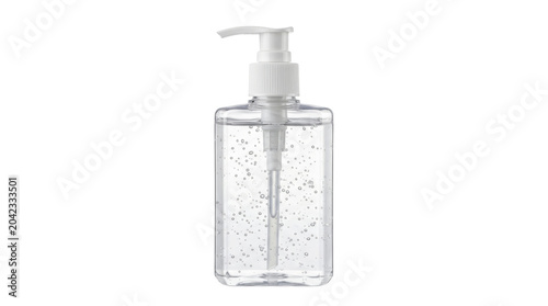 Clear plastic hand sanitizer pump bottle on a transparent background PNG file