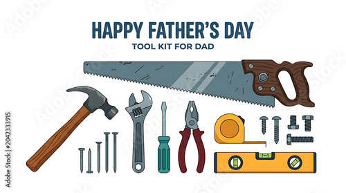 Happy father's day tool kit greeting card illustration with screwdriver