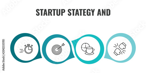 Photos startup stategy and outline icon set