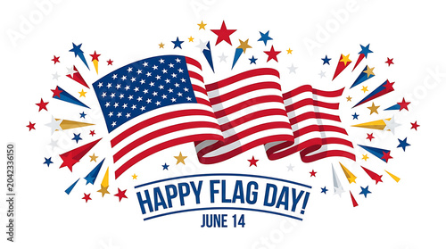 Happy flag day june 14 celebration banner with fireworks celebration patriotic