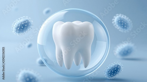 protected tooth with transparent shield against bacteria concept