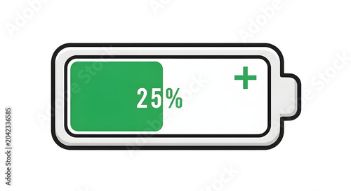 Green 25% Battery Level Indicator Icon Vector