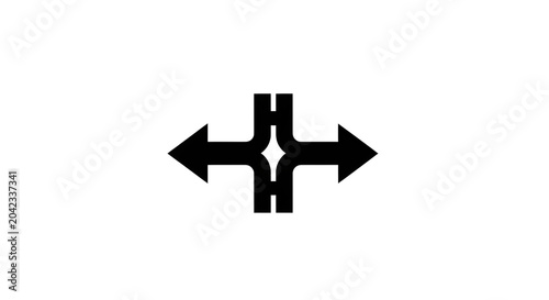 Black Road Intersection Arrows Vector Icon on White Background
