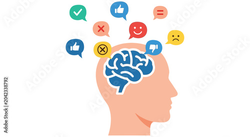 Schilderij op canvas A human brain overwhelmed with various social media notifications and emotions