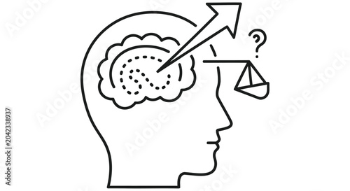 Tableau sur toile A human head with a brain arrow scales and question mark illustration