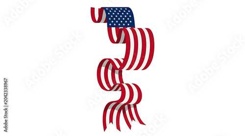 Abstract american flag ribbon flowing vertically on white background