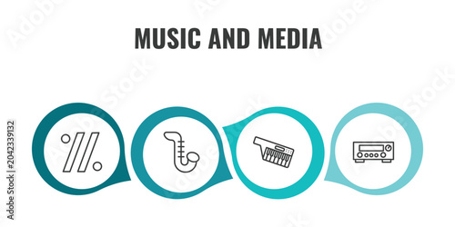 Foto music and media outline icon set