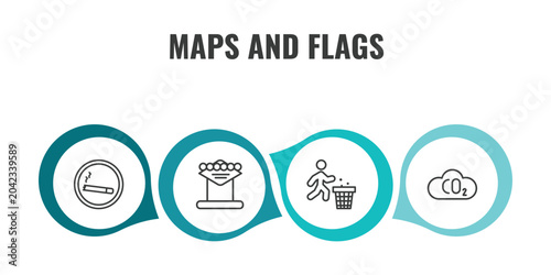 Photography maps and flags outline icon set