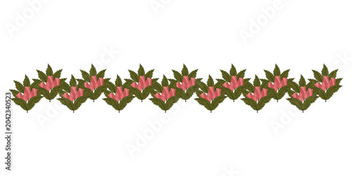 A border of bright pink, sweet, graceful roses and leaves for your design. Vector illustration isolated on a white background.