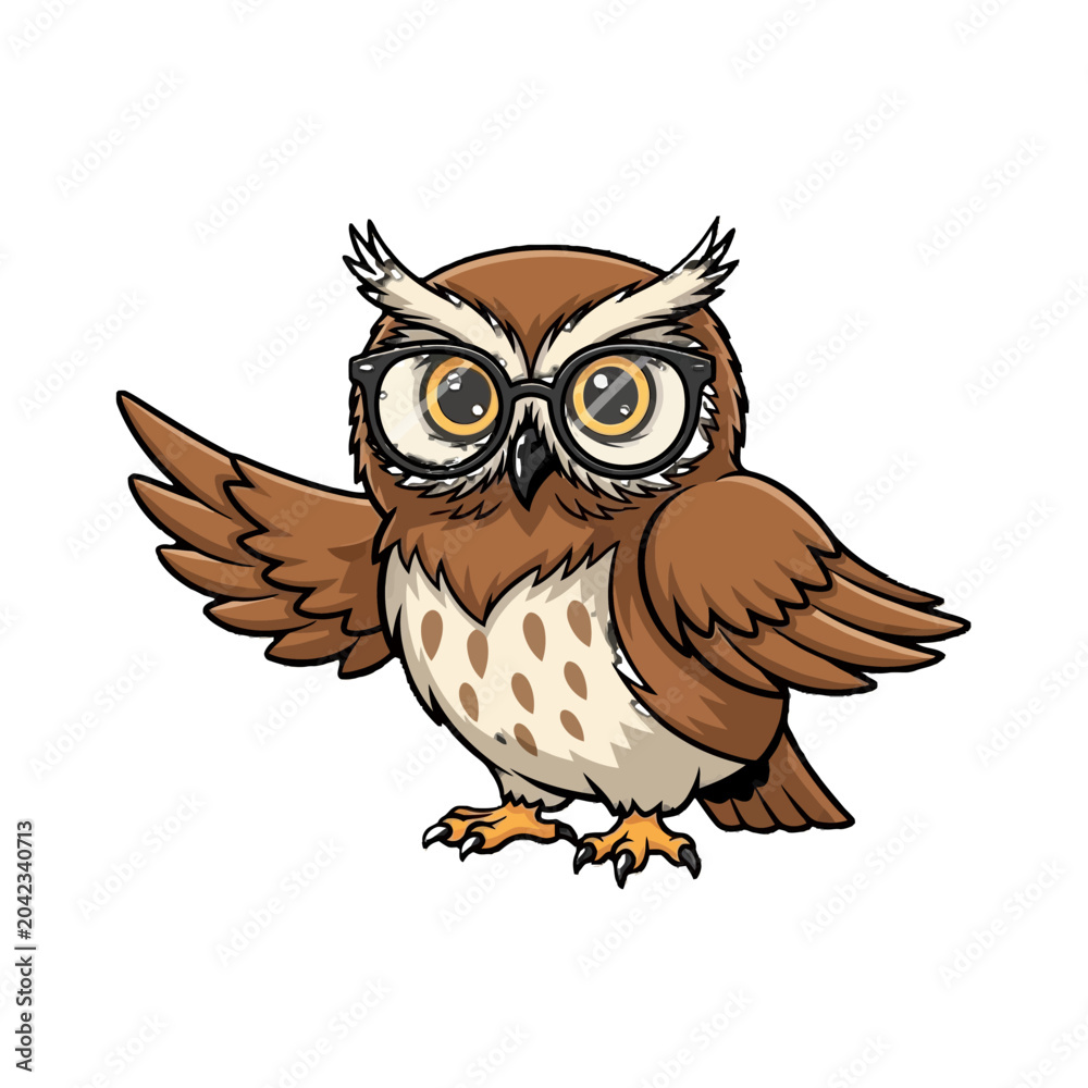 Obraz premium A cartoon owl wearing glasses standing.