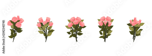A bouquet of light pink roses. A small set of bouquets for your design. Vector illustration on a white background.