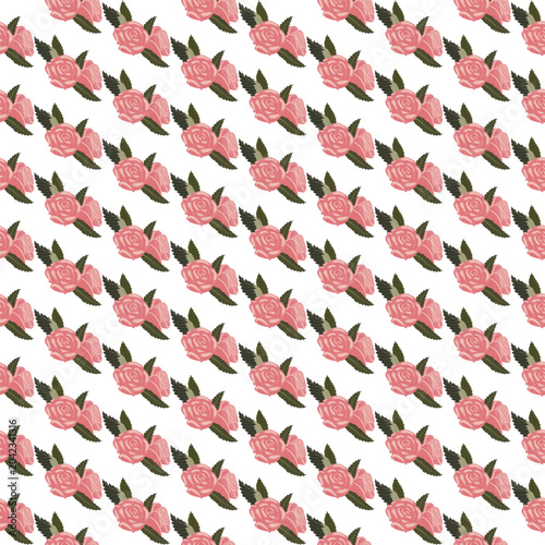 Composition of pink roses. Seamless pattern. Vector illustration.