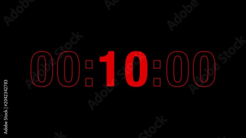 Sporty 15-second countdown timer in bold red type on black, with the seconds in solid fill and minutes and centiseconds in outline, evoking the high-energy aesthetic of premium sports branding.