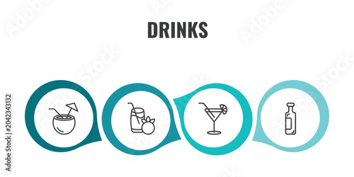 Schilderij op canvas drinks outline icon set
