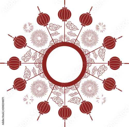 Beautiful traditional chinese lanterns and fireworks design with intricate patterns