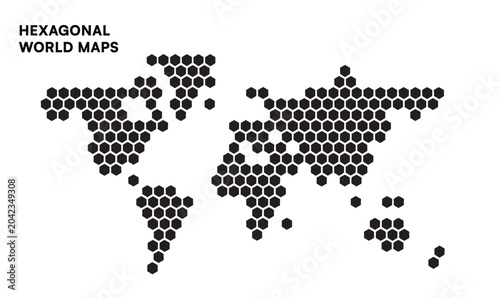 Hexagonal World Map Vector Illustration - Abstract Dotted Honeycomb Pattern Global Geography Silhouette for Business and Technology Design